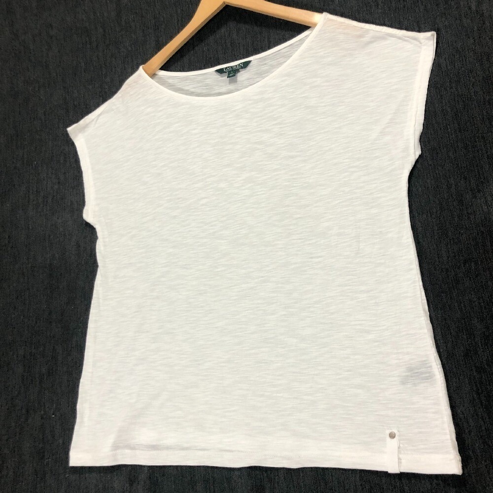 Lauren Ralph Lauren White Knit Top Casual Short Sleeve Tee‎ Shirt Size L